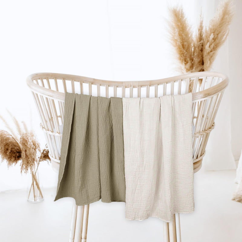 Lulu moon lulumoon Muslin Swaddle Blanket Baby - Cotton Swaddling Blanket Soft Baby Receiving Blankets Neutral 2Pack(Olive) - Image 4